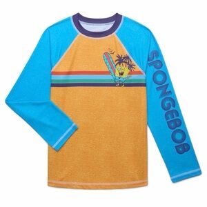NWT SpongeBob Rash Guard XS 4/5 Boys UPF 50+ Long Sleeve Swim Shirt Surf